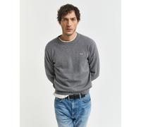 Rundhalspullover GANT "CLASSIC COTTON C-NECK", Herren, Gr. 5XL, grau (dunkelgrau melange), Strick, Obermaterial: 100% Baumwolle, meliert, regular fit hüftlang, Rundhals, elastischer Bund, Pullover Run
