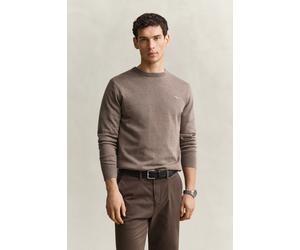 Rundhalspullover GANT "CLASSIC COTTON", Herren, Gr. L, braun (schwarz hazelnut melange), Web, Obermaterial: 100% Baumwolle, unifarben, regular fit normal, Rundhals, eingesetzt angesetztes Bündchen, Pu