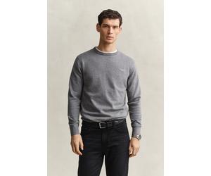 Rundhalspullover GANT "CLASSIC COTTON", Herren, Gr. XXL, grau (dunkelgrau melange), Web, Obermaterial: 100% Baumwolle, regular fit normal, Rundhals, eingesetzt angesetztes Bündchen, Pullover Rundhalsp