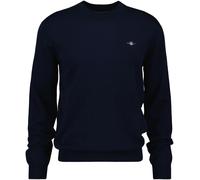 Rundhalspullover GANT "CTN/WO C-NECK", Damen, Gr. M, blau (evening blau), Feinstrick, Obermaterial: 70% Baumwolle, 30% Wolle, unifarben, normal hüftlang, Rundhals, Rippstrickbündchen, Pullover Rundhal