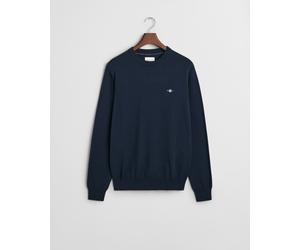 Rundhalspullover GANT "CTN/WO C-NECK", Herren, Gr. M, blau (evening blau), Feinstrick, Obermaterial: 70% Baumwolle, 30% Wolle, unifarben, normal hüftlang, Rundhals, Rippstrickbündchen, Pullover Rundha