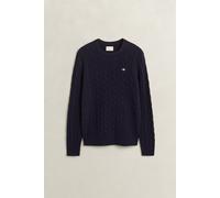 Rundhalspullover GANT "LAMBSWOOL CABLE C-NECK", Herren, Gr. 3XL, evening blau, Strick, Obermaterial: 100% Wolle, normal, Rundhals, Rippbündchen, Pullover Rundhalspullover, Mit Zopfmuster, regular fit 