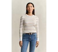 Rundhalspullover GANT "STRETCH COTTON CABLE STRIPE C-NECK", Damen, Gr. 3XL, grau (oat beige), Strick, Obermaterial: 88% Baumwolle, 10% Polyamid, 2% Elasthan, slim fit, Rundhals, Rippbündchen, Pullover