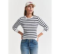 GANT Damen Strickpullover, gestreift - STRETCH COTTON CABLE STRIPE C-NECK Ecru M