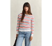 Rundhalspullover GANT "STRETCH COTTON CABLE STRIPE C-NECK", Damen, Gr. S, multicolor, Strick, Obermaterial: 88% Baumwolle, 10% Polyamid, 2% Elasthan, slim fit, Rundhals, Rippbündchen, Pullover Rundhal