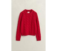 Rundhalspullover GANT "WOOL BLEND CABLE KNIT C-NECK", Damen, Gr. S, rot (ruby rot), Strick, Obermaterial: 90% Wolle, 10% Polyamid, relaxed fit normal, Rundhals, Rippbündchen, Pullover Rundhalspullover