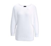 Rundhalspullover GOLDNER "Baumwollmix mit Fledermausärmeln und Rippstruktur", Damen, Gr. 44, weiß, Obermaterial: 55% Baumwolle CO. 45% Viskose CV., Pullover Rundhalspullover (78053334-44) weiß