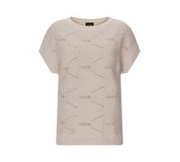 Rundhalspullover GOLDNER "Baumwollpullover mit Rautenstruktur", Damen, Gr. 46, beige (stein), Obermaterial: 48% Baumwolle CO. 48% Polyacryl PAN. 4% metallisierte Fasern MTF., gerade, Pullover Rundhals