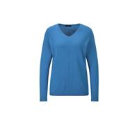 Rundhalspullover GOLDNER "Baumwollpullover mit V-Ausschnitt", Damen, Gr. 40, blau, Obermaterial: 95% Baumwolle CO. 5% Kaschmir WS., gerade, V-Ausschnitt, Pullover Rundhalspullover, mit Kaschmieranteil