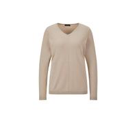 Rundhalspullover GOLDNER "Baumwollpullover mit V-Ausschnitt", Damen, Gr. 44, beige, Obermaterial: 95% Baumwolle CO. 5% Kaschmir WS., gerade, V-Ausschnitt, Pullover Rundhalspullover, mit Kaschmierantei
