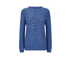 Rundhalspullover GOLDNER "Eleganter Langarm-Strick mit Glanz", Damen, Gr. 42, blau (royalblau), Obermaterial: 48% Baumwolle CO. 48% Polyacryl PAN. 4% metallisierte Fasern MTF., gerade, Pullover Rundha