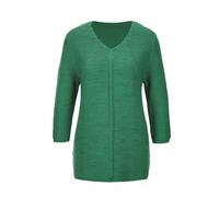 Rundhalspullover GOLDNER "Eleganter V-Ausschnitt Pullover", Damen, Gr. 46, grün (smaragd), Obermaterial: 50% Baumwolle CO. 50% Polyacryl PAN., gerade, Rippe, Pullover Rundhalspullover, Strick-Details