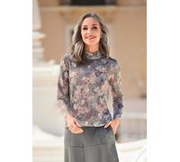 Rundhalspullover GOLDNER "Floraler Strickpullover mit Stehkragen", Damen, Gr. 48, rosa (rosé, gemustert), Obermaterial: 65% Polyester PES. 35% Viskose CV., eng, Pullover Rundhalspullover, hoher Baumwo