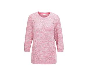 Rundhalspullover GOLDNER "Glanzpullover mit Ajour-Muster", Damen, Gr. 50, rosa (altrosé, gemustert), Obermaterial: 87% Baumwolle CO. 13% metallisierte Fasern MTF., weit Rippe, Pullover Rundhalspullove