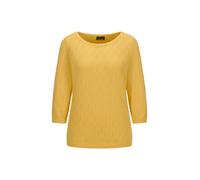 Rundhalspullover GOLDNER "Halbarm Baumwollpullover mit Struktur", Damen, Gr. 44, gelb (honig), Obermaterial: 100% Baumwolle CO., Modisch, U-Boot-Ausschnitt, Pullover Rundhalspullover, 3/4-Ärmel (67426