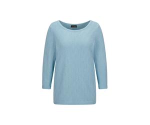 Rundhalspullover GOLDNER "Halbarm Baumwollpullover mit Struktur", Damen, Gr. 50, blau (hellblau), Obermaterial: 100% Baumwolle CO., Modisch, U-Boot-Ausschnitt, Pullover Rundhalspullover, 3/4-Ärmel (33