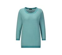 Rundhalspullover GOLDNER "Halbarm Ringelpullover aus Baumwolle", Damen, Gr. 42, grün (graugrün, gemustert), Obermaterial: 100% Baumwolle CO., Modisch, Pullover Rundhalspullover, Rundhalsausschnitt (77