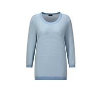 Rundhalspullover GOLDNER "Halbarm Ringelpullover aus Baumwolle", Damen, Gr. 44, blau (rauchblau, gemustert), Obermaterial: 100% Baumwolle CO., Modisch, Pullover Rundhalspullover, Rundhalsausschnitt (2