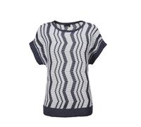 Rundhalspullover GOLDNER "Halbarmpullover mit Lochstruktur", Damen, Gr. 54, blau (marine, gemustert), Obermaterial: 76% Polyacryl PAN. 24% Baumwolle CO., figurumspielend, U-Boot-Ausschnitt, Rippe, Pul