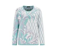 Rundhalspullover GOLDNER "Jacquardpullover mit Rundhals", Damen, Gr. 52, grün (graugrün, gemustert), Obermaterial: 50% Baumwolle CO. 50% Polyacryl PAN., Gerade, Pullover Rundhalspullover, schicker Jaq