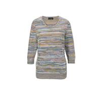 Rundhalspullover GOLDNER "Kombistarker Multicolor-Ringelpullover", Damen, Gr. 42, blau (blau, papaya, geringelt), Obermaterial: 100% Baumwolle CO., Sonstiges, Pullover Rundhalspullover, Sommerliche Mu