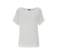 Rundhalspullover GOLDNER "Kurzarm-Pullover mit Rippen", Damen, Gr. 46, weiß (cremeweiß), Obermaterial: 60% Polyester PES. 40% Baumwolle CO., Pullover Rundhalspullover (24397300-46) cremeweiß