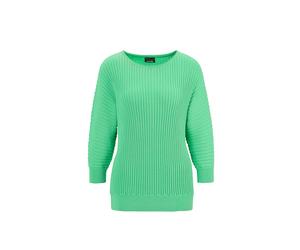 Rundhalspullover GOLDNER "Kurzgröße Baumwollmix mit Fledermausärmeln", Damen, Gr. 22/23, grün (salbei), Obermaterial: 55% Baumwolle CO. 45% Viskose CV., figurumspielend, Rippe, Pullover Rundhalspullov