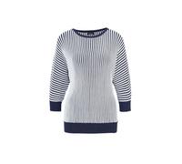 Rundhalspullover GOLDNER "Kurzgröße Baumwollmix mit Fledermausärmeln", Damen, Gr. 24/25, blau (marine, weiß, gestreift), Obermaterial: 55% Baumwolle CO. 45% Viskose CV., figurumspielend, Rippe, Pullov