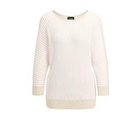 Rundhalspullover GOLDNER "Kurzgröße Baumwollmix mit Fledermausärmeln und Rippstruktur", Damen, Gr. 20/21, beige (beige, weiß, gestreift), Obermaterial: 55% Baumwolle CO. 45% Viskose CV., figurumspiele