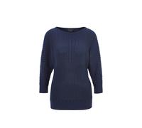 Rundhalspullover GOLDNER "Kurzgröße Baumwollmix mit Fledermausärmeln und Rippstruktur", Damen, Gr. 22/23, blau (marine), Obermaterial: 55% Baumwolle CO. 45% Viskose CV., figurumspielend, U-Boot-Aussch