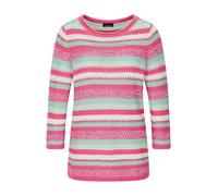 Rundhalspullover GOLDNER "Kurzgröße Baumwollpullover mit Ringel-Muster", Damen, Gr. 19, pink (pink, salbei, geringelt), Obermaterial: 50% Baumwolle CO. 50% Polyacryl PAN., gerade, Pullover Rundhalspul