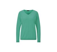 Rundhalspullover GOLDNER "Kurzgröße Baumwollpullover mit V-Ausschnitt", Damen, Gr. 22, grün, Obermaterial: 95% Baumwolle CO. 5% Kaschmir WS., gerade, Pullover Rundhalspullover, mit Kaschmieranteil (60