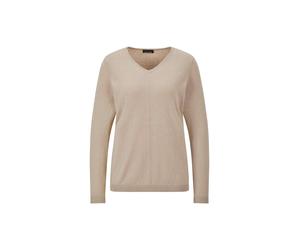 Rundhalspullover GOLDNER "Kurzgröße Baumwollpullover mit V-Ausschnitt", Damen, Gr. 25, beige, Obermaterial: 95% Baumwolle CO. 5% Kaschmir WS., gerade, V-Ausschnitt, Pullover Rundhalspullover, mit Kasc