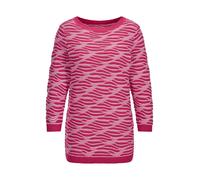 Rundhalspullover GOLDNER "Kurzgröße Baumwollpullover mit Wellenstruktur", Damen, Gr. 24, pink (pink, gemustert), Obermaterial: 50% Baumwolle CO. 50% Polyacryl PAN., gerade, U-Boot-Ausschnitt, Pullover