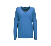 Rundhalspullover GOLDNER "Kurzgröße Edler Feinstrickpullover, V-Ausschnitt", Damen, Gr. 24, blau, Obermaterial: 60% Viskose CV. 40% Baumwolle CO., V-Ausschnitt, Pullover Rundhalspullover, Rund-V-Aussc
