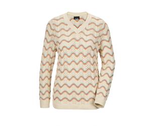 Rundhalspullover GOLDNER "Kurzgröße Eleganter Ajour-Pullover", Damen, Gr. 23, weiß (cremeweiß, gemustert), Obermaterial: 50% Baumwolle CO. 50% Polyacryl PAN., Rippe, Pullover Rundhalspullover, Ajourst