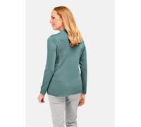 Rundhalspullover GOLDNER "Kurzgröße Eleganter Ajourpullover mit Stehbund", Damen, Gr. 20, grün (graugrün), Obermaterial: 100% Polyacryl PAN., Pullover Rundhalspullover, aufwendiger Ajourstrick in Zopf