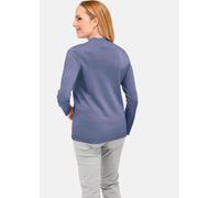 Rundhalspullover GOLDNER "Kurzgröße Eleganter Ajourpullover mit Stehbund", Damen, Gr. 25, blau (rauchblau), Obermaterial: 100% Polyacryl PAN., Pullover Rundhalspullover, aufwendiger Ajourstrick in Zop
