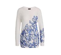 Rundhalspullover GOLDNER "Kurzgröße Eleganter Pullover mit Kontrastdruck", Damen, Gr. 21, weiß (weiß, gemustert), Obermaterial: 60% Polyester PES. 40% Baumwolle CO., normal, U-Boot-Ausschnitt, normale