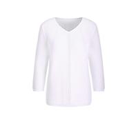 Rundhalspullover GOLDNER "Kurzgröße Eleganter V-Ausschnitt Pullover", Damen, Gr. 21, weiß, Obermaterial: 50% Baumwolle CO. 50% Polyacryl PAN., gerade, Rippe, Pullover Rundhalspullover, Strick-Details