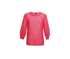 Rundhalspullover GOLDNER "Kurzgröße Femininer Pullover in Netzoptik mit Pailletten", Damen, Gr. 22, pink, Obermaterial: 52% Polyester PES. 29% Baumwolle CO. 19% Polyacryl PAN., figurumspielend, Rippe,