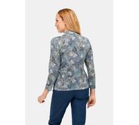 Rundhalspullover GOLDNER "Kurzgröße Floraler Strickpullover mit Stehkragen", Damen, Gr. 23, blau (rauchblau, gemustert), Obermaterial: 65% Polyester PES. 35% Viskose CV., eng, Pullover Rundhalspullove
