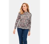 Rundhalspullover GOLDNER "Kurzgröße Floraler Strickpullover mit Stehkragen", Damen, Gr. 25, rosa (rosé, gemustert), Obermaterial: 65% Polyester PES. 35% Viskose CV., eng, Pullover Rundhalspullover, ho