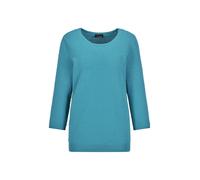 Rundhalspullover GOLDNER "Kurzgröße Halbarm Baumwollpullover mit Struktur", Damen, Gr. 19, blau (türkis), Obermaterial: 100% Baumwolle CO., Modisch, Pullover Rundhalspullover, Rundhalsausschnitt (3587