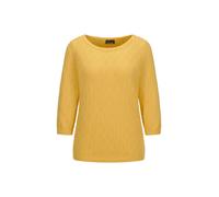 Rundhalspullover GOLDNER "Kurzgröße Halbarm Baumwollpullover mit Struktur", Damen, Gr. 24, gelb (honig), Obermaterial: 100% Baumwolle CO., Modisch, U-Boot-Ausschnitt, Pullover Rundhalspullover, 3/4-Är