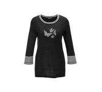 Rundhalspullover GOLDNER "Kurzgröße Herbstpullover mit Schmetterlingsprint", Damen, Gr. 24, schwarz-weiß (schwarz, weiß), Obermaterial: 100% Polyacryl PAN., weit Sonstiges, Pullover Rundhalspullover,