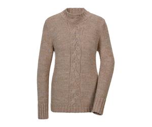 Rundhalspullover GOLDNER "Kurzgröße Hüftlanger Langarm Pullover, Zopfstrick", Damen, Gr. 24, beige (beige, gemustert), Obermaterial: 100% Polyacryl PAN., Modisch, gerade, Elastisch, Pullover Rundhalsp