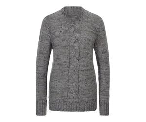 Rundhalspullover GOLDNER "Kurzgröße Hüftlanger Langarmpullover, Zopfstrick", Damen, Gr. 21, grau (grau, gemustert), Obermaterial: 100% Polyacryl PAN., Modisch, gerade, Elastisch, Pullover Rundhalspull