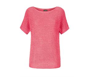 Rundhalspullover GOLDNER "Kurzgröße Kurzarm-Pullover mit Rippen", Damen, Gr. 24, orange (koralle), Obermaterial: 60% Polyester PES. 40% Baumwolle CO., normal, U-Boot-Ausschnitt, Rippe, Pullover Rundha
