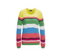 Rundhalspullover GOLDNER "Kurzgröße Pullover im Baumwoll-Mix", Damen, Gr. 23, orange (koralle, grün, gemustert), Obermaterial: 50% Baumwolle CO. 50% Polyacryl PAN., Rippe, Pullover Rundhalspullover, m